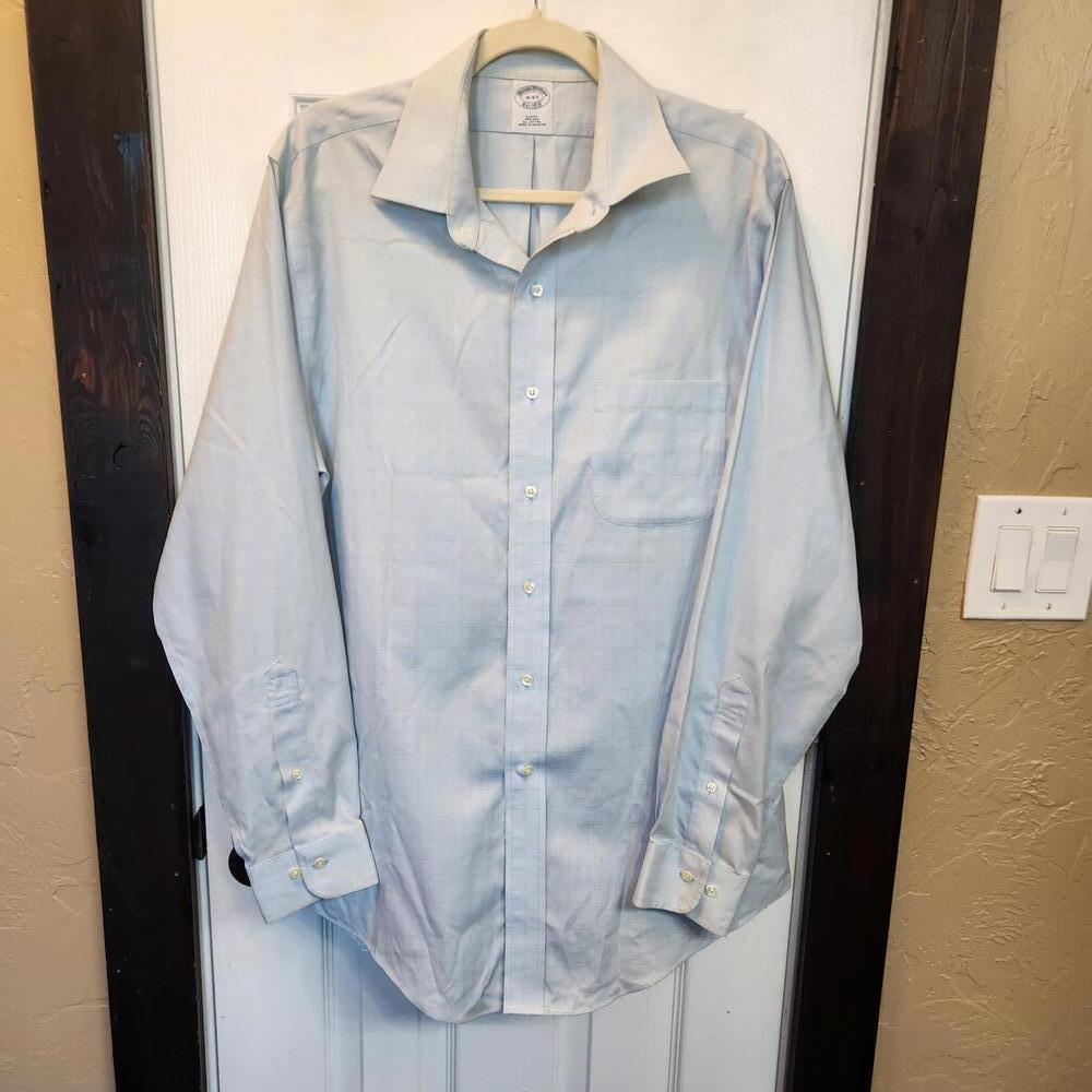 Brooks Brothers Slim Fit Non-Iron Dress Shirt - Light Blue Plaid- 16 4/5